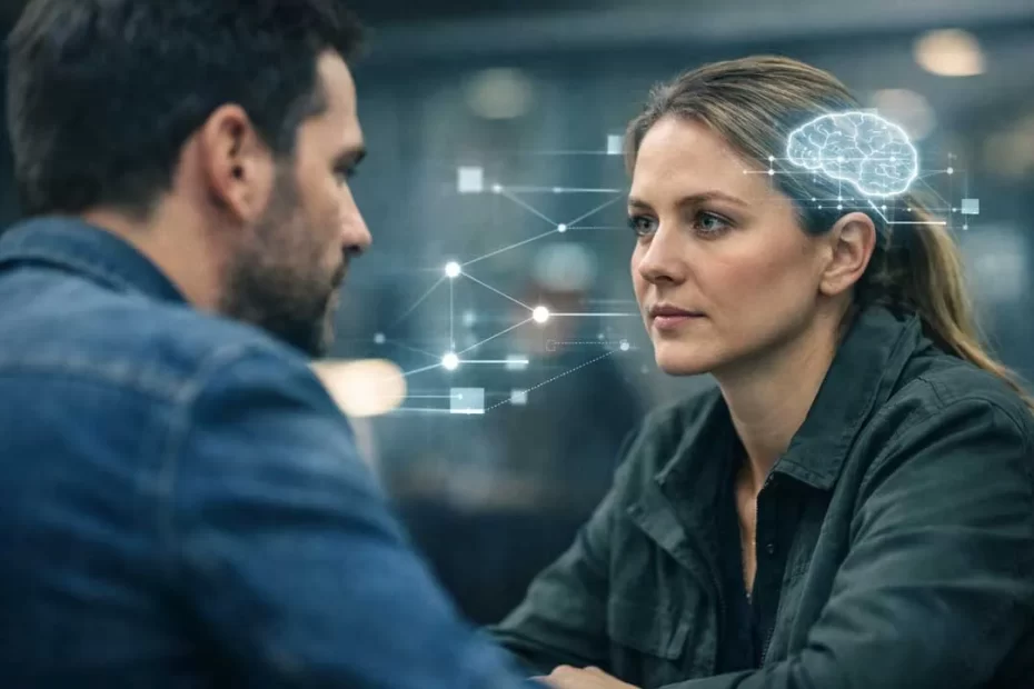 Engenharia social na segurança pública: a imagem destacada representa a vigilância cognitiva como eixo central da prevenção, enfatizando que o risco informacional surge em interações humanas aparentemente normais, não em ataques explícitos.