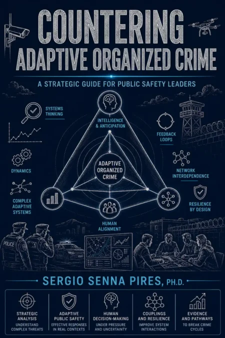 Capa ilustrada do livro Countering Adaptive Organized Crime, guia estratégico de Sergio Senna Pires para líderes de segurança pública.