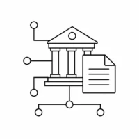 Ícone de edifício institucional e documento para representar arquitetura legislativa no trabalho de Sergio Senna.